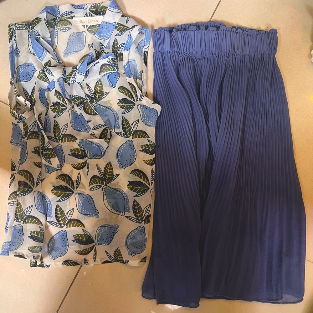 Patpat cute blue and white lemons pant set 2-3T